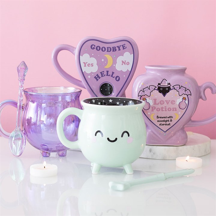 Purple Double Walled Glass Cauldron Mug with Spoon